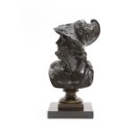 A FRENCH BRONZE GRAND TOUR BUST OF AJAX OR MENELAUS AFTER THE ANTIQUE, LATE 19TH CENTURY on a