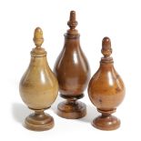 A COLLECTION OF THREE TREEN SPICE FLASKS LATE 18TH CENTURY / EARLY 19TH CENTURY in yew and