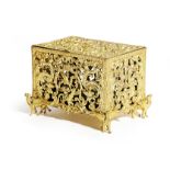 A FRENCH ORMOLU CASKET LATE 19TH CENTURY pierced and decorated with scrolls, birds and winged beasts