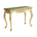 A GILTWOOD CENTRE TABLE IN 18TH CENTURY STYLE EARLY 20TH CENTURY the top inset with mottled green