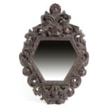 λ A PORTUGUESE ROSEWOOD WALL MIRROR EARLY TO MID-18TH CENTURY the later hexagonal plate within a