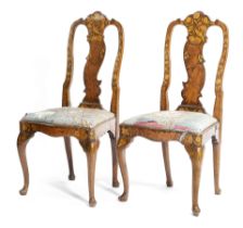 A PAIR OF DUTCH WALNUT AND MARQUETRY CHAIRS LATE 18TH CENTURY each with an arched back with Rococo