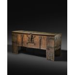 A LARGE GERMAN OAK AND IRON MOUNTED CHEST OR STOLLENTRUHE WESTPHALIAN, 16TH CENTURY with floral