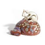 A JAPANESE PORCELAIN FIGURE OF A RAT ON A BAG LATE 19TH / EARLY 20TH CENTURY the rat with brown