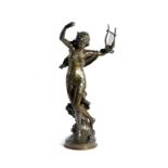 A FRENCH BRONZE FIGURE OF A DANCER WITH A LYRE BY MATHURIN MOREAU (FRENCH 1822-1912) the base signed