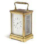 AN VICTORIAN GILT BRASS CARRIAGE TIMEPIECE LEACH & SON, MID-19TH CENTURY the plain backplate on a