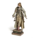 AN ITALIAN NEAPOLITAN CRIB FIGURE 19TH CENTURY modelled as a lady wearing a silk outfit and a