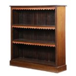 A VICTORIAN MAHOGANY OPEN BOOKCASE C.1870 with two adjustable shelves, with gilt tooled leather