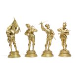 TWO PAIRS OF GILT METAL FIGURES OF SOLDIERS AFTER EMILE GUILLEMIN, POSSIBLY LATE 19TH CENTURY each