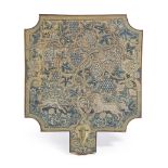 A TAPESTRY NEEDLEWORK WALL SCONCE 18TH CENTURY AND LATER of shaped square form, worked with a