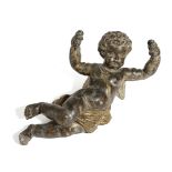 A COMPOSITE WALL LIGHT LATE 19TH / 20TH CENTURY in the form of a cherub, with painted and gilt