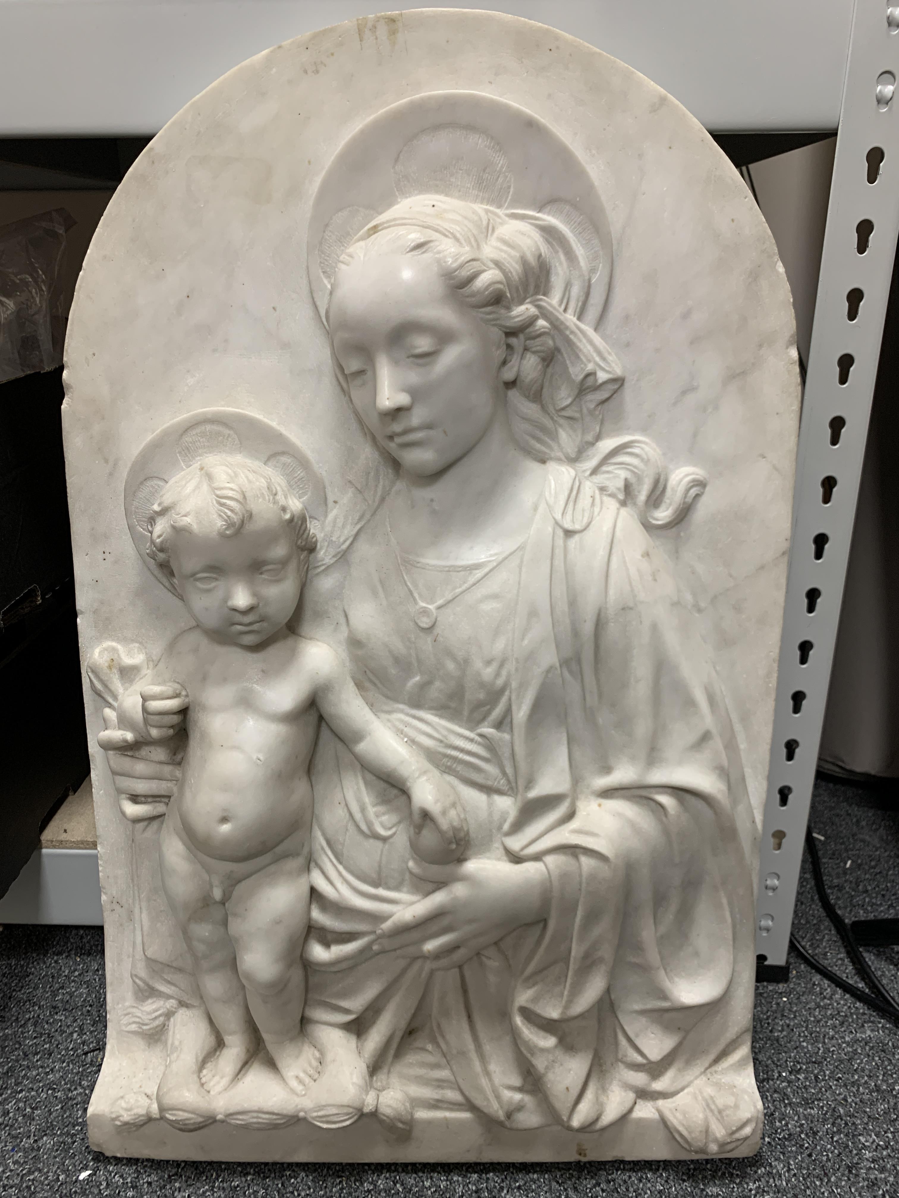 AN ITALIAN MARBLE RELIEF OF THE MADONNA AND CHILD AFTER VERROCCHIO, ATTRIBUTED TO GIOVANNI - Image 22 of 22