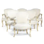 A SET OF SIX GILTWOOD FAUTEILS IN LOUIS XV STYLE MID-19TH CENTURY the cartouche shaped back above