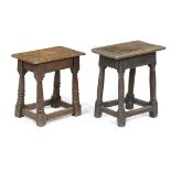TWO OAK JOINT STOOLS 17TH CENTURY each with turned legs united by peripheral stretchers (2) 50.8cm
