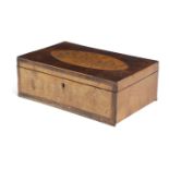 λ A GEORGE III ROSEWOOD AND MARQUETRY BOX C.1790 of rectangular form, the top inlaid with a stained,