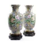 A LARGE PAIR OF CHINESE CLOISONNE VASES LATE 20TH CENTURY each decorated with coloured enamels, with