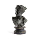 AN ITALIAN BRONZE GRAND TOUR BUST OF DIANA AFTER THE ANTIQUE, LATE 18TH / EARLY 19TH CENTURY on an