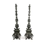A PAIR OF LARGE ITALIAN BRONZE ANDIRONS IN RENAISSANCE STYLE VENETIAN, LATE 19TH CENTURY each with a