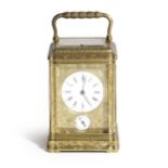 A FRENCH BRASS CARRIAGE CLOCK LATE 19TH CENTURY the brass eight day repeating movement with an