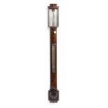 A VICTORIAN MAHOGANY BOWFRONT STICK BAROMETER C.1840 the silvered gauge with vernier scale,