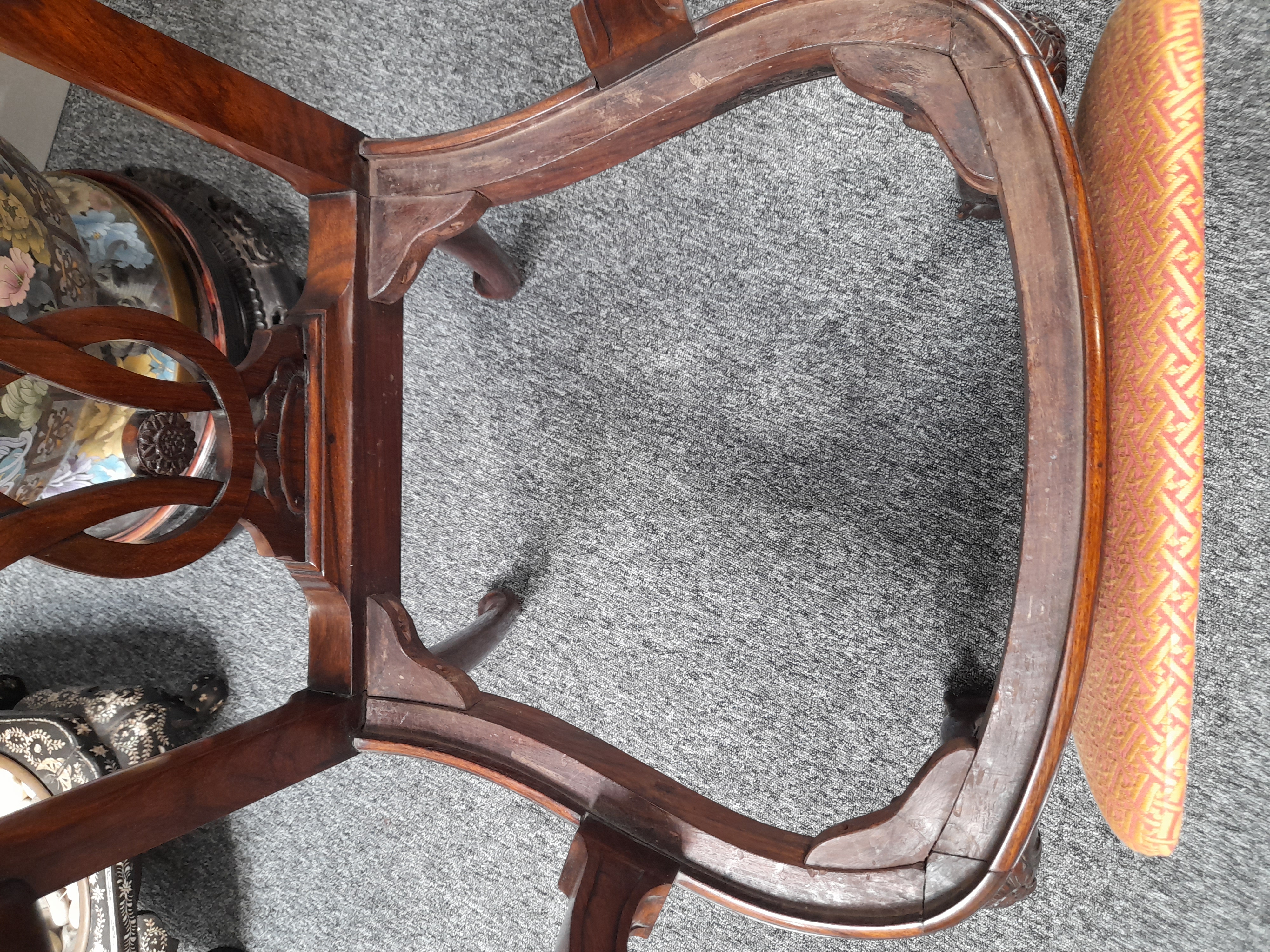A RARE PAIR OF ANGLO-CHINESE EXPORT PADOUK ARMCHAIRS IN IRISH STYLE, MID-18TH CENTURY each with a - Image 68 of 77