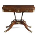 λ A REGENCY ROSEWOOD CARD TABLE EARLY 19TH CENTURY inlaid with brass stringing and with gilt