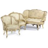 A MATCHED GILTWOOD SALON SUITE IN LOUIS XV STYLE 19TH CENTURY comprising: a canape with a shell