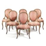 A SET OF SIX VICTORIAN WALNUT AND PARCEL GILT DINING CHAIRS BY GILLOWS, C.1860-70 in the French