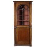 A GEORGE III MAHOGANY STANDING CORNER CUPBOARD C.1770 with an arched astragal glazed door