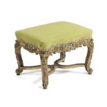 A FRENCH GILTWOOD STOOL IN LOUIS XV STYLE MID-19TH CENTURY the later upholstered serpentine seat