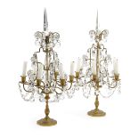 A PAIR OF FRENCH GILT BRASS AND GLASS CANDELABRA EARLY 20TH CENTURY each with six lights, with an