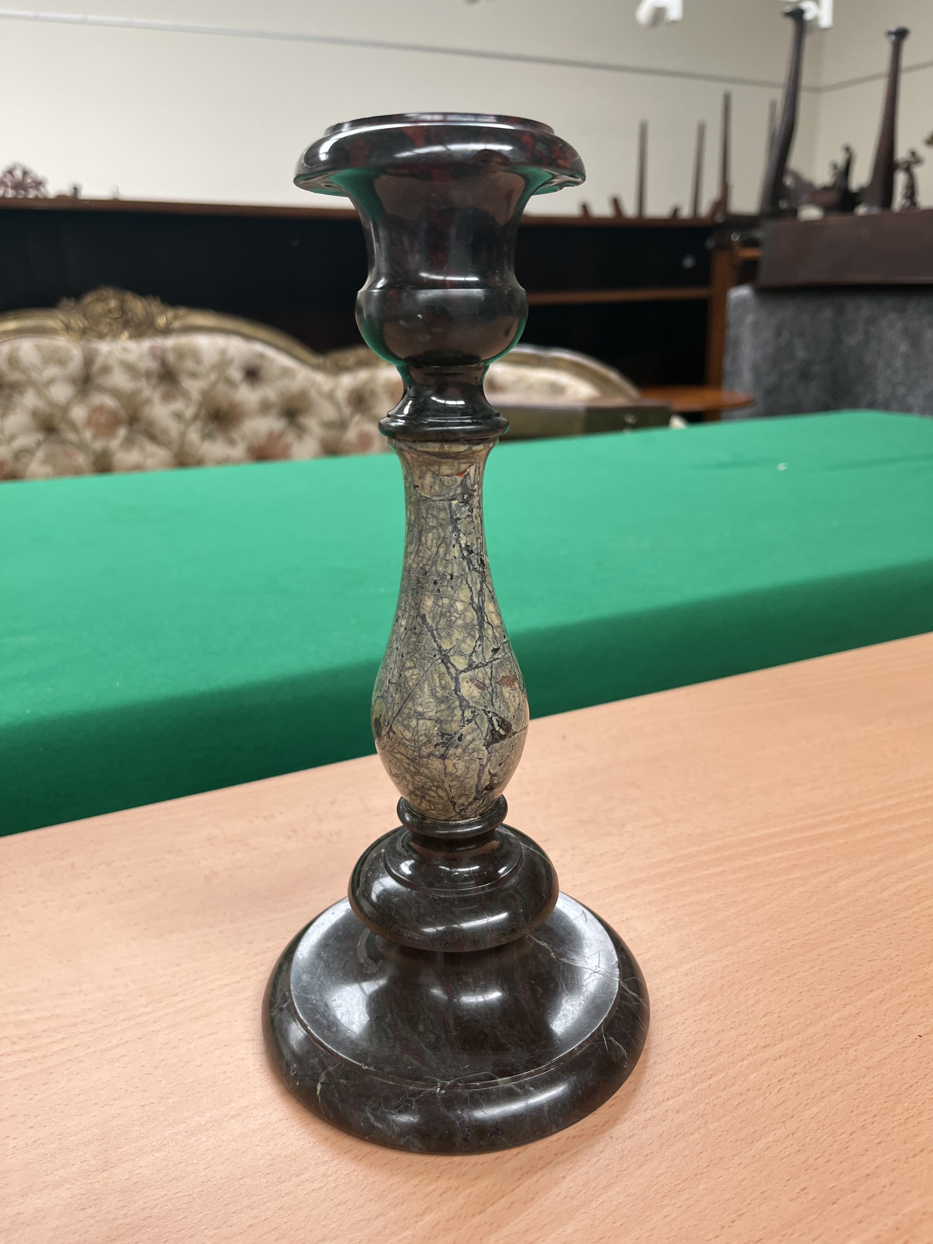 A PAIR OF CORNISH GREEN AND RED SERPENTINE CANDLESTICKS LATE 19TH / EARLY 20TH CENTURY each with - Image 18 of 18