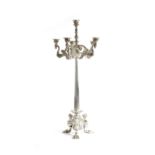 A SILVER PLATED SIX-LIGHT CANDELABRUM ITALIAN, PROBABLY 19TH CENTURY the foliate sconces above