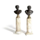 TWO ITALIAN BRONZE GRAND TOUR BUSTS OF ROMAN EMPERORS LATE 18TH / EARLY 19TH CENTURY on gilt socle