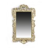 A SILVERED WOOD WALL MIRROR IN GEORGE III STYLE EARLY 20TH CENTURY the frame carved with 'C'