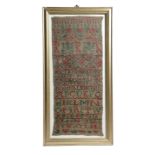 A SCOTTISH SAMPLER PROBABLY 18TH CENTURY on a linen ground worked in red and green with bands of