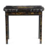 A GEORGE II JAPANNED SERPENTINE CARD TABLE C.1730-40 AND LATER gilt decorated with chinoiserie