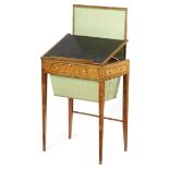 A GEORGE III SATINWOOD WORK TABLE SHERATON PERIOD, C.1790 the rectangular top inset with a leather