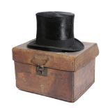 A VICTORIAN LEATHER TOP HAT CASE LATE 19TH CENTURY, of rectangular form, stamped to the front 'C.