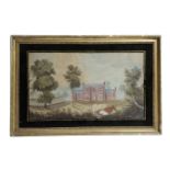 A FOLK ART NAIVE WATERCOLOUR PAINTING OF A COUNTRY HOUSE 19TH CENTURY the red brick house in a