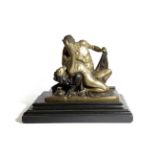 A FRENCH BRONZE GROUP OF A SATYR AND BACCANTE BY JAMES PRADIER, FRENCH (1790-1852) the kneeling
