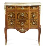 A FRENCH KINGWOOD AND MARQUETRY COMMODE IN TRANSITIONAL STYLE 18TH CENTURY with ormolu mounts and