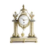 A FRENCH WHITE AND GREY MARBLE AND GILT METAL MOUNTED PORTICO CLOCK FIRST HALF 19TH CENTURY the