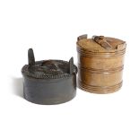A SWEDISH TREEN BIRCH BUTTER TUB AND COVER MID-19TH CENTURY with a 'locking' cover and turned