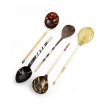 λ FIVE OTTOMAN SHERBET SPOONS 19TH CENTURY comprising: one with a tortoiseshell bowl, with bone