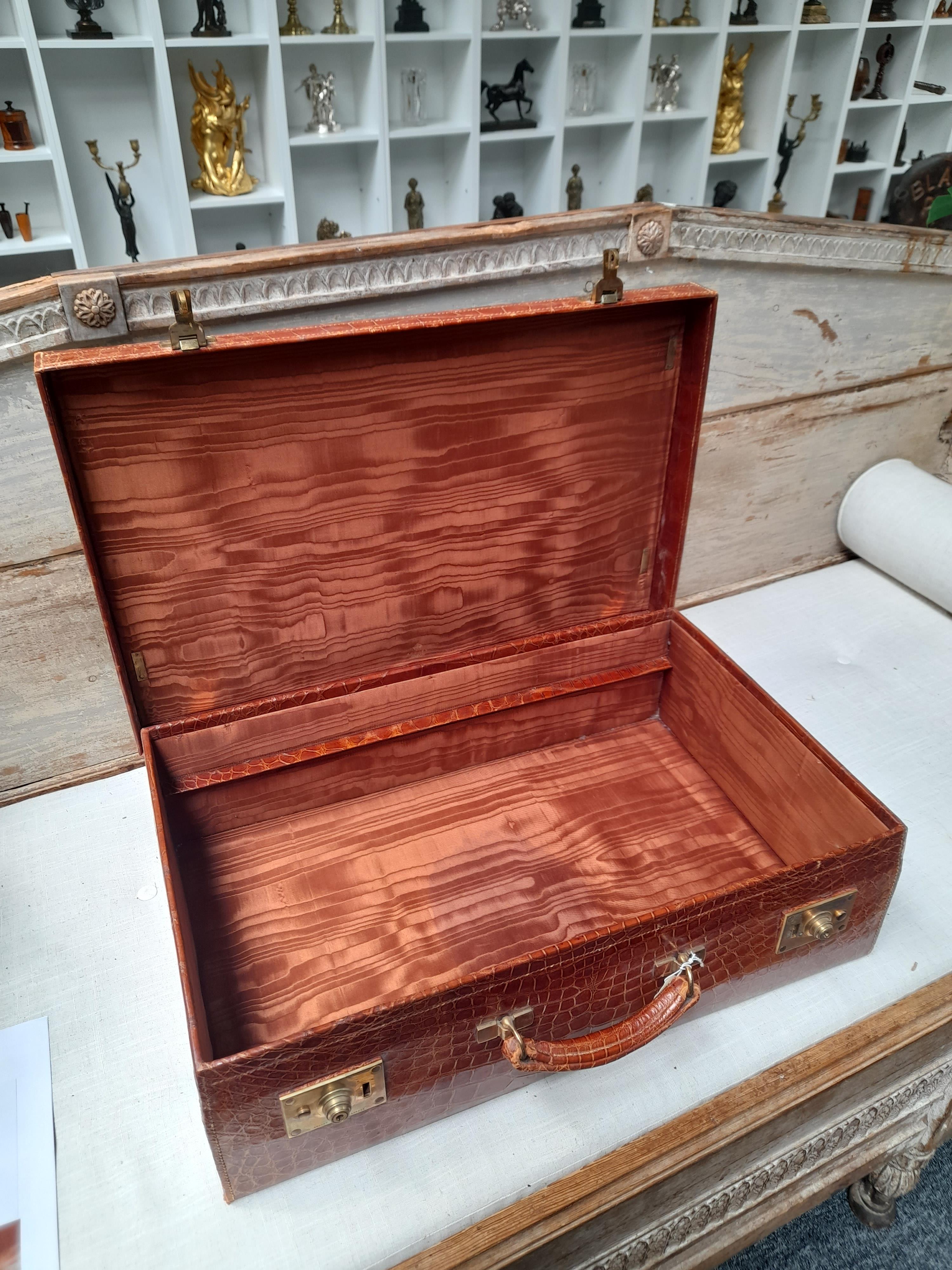 A GEORGE V ASPREYS CROCODILE SUITCASE C.1930 with brown watered silk lined interior, lacking inner - Image 9 of 17