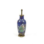 A CHINESE PORCELAIN FAMILLE VERTE BALUSTER VASE TABLE LAMP QING DYNASTY with a powder blue glaze,