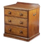 A VICTORIAN MAHOGANY CAMPAIGN CHEST POSSIBLY NAVAL, LATE 19TH CENTURY fitted with three drawers, the