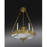 A GEORGE IV ORMOLU AND GLASS SIX-LIGHT DISH LIGHT C.1825 AND LATER the later circular lozenge cut-