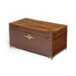 A REGENCY MAHOGANY, CROSSBANDED AND BRASS MOUNTED TEA CADDY EARLY 19TH CENTURY of rectangular